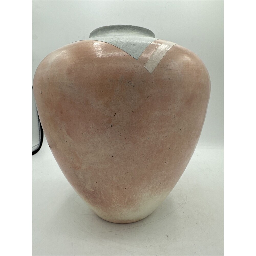 Vintage Bettye Barclay Vase Pot Pottery Large Pink White Blue 8” Handmade Signed - Picture 6 of 15